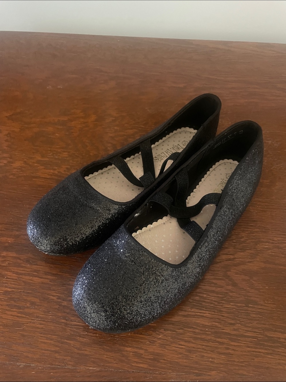 Girls black glitter flats size 4
